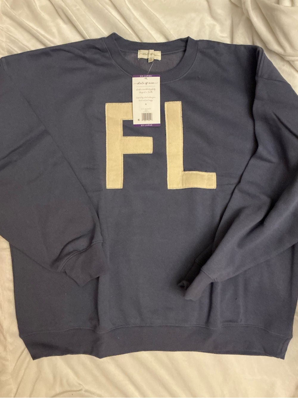 State of Mind Navy Crewneck Sweater with Cream 'FL' Appliqué